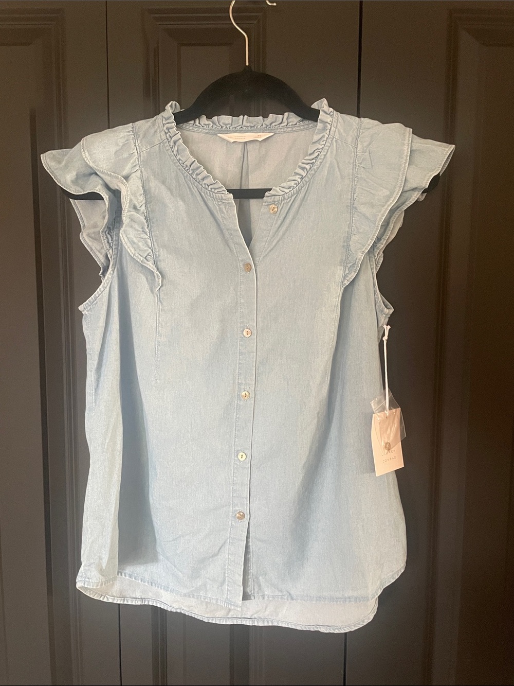 LC Lauren Conrad Light Blue Ruffled Sleeveless Button-Up Top